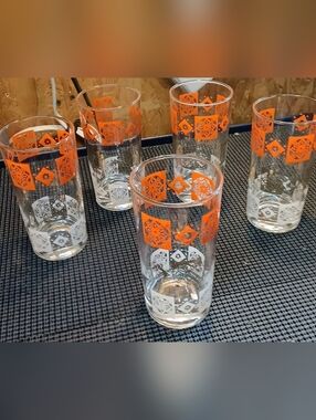 Vintage Orange and White Decorative Glass Tumbler Set - Home Accents Decor
